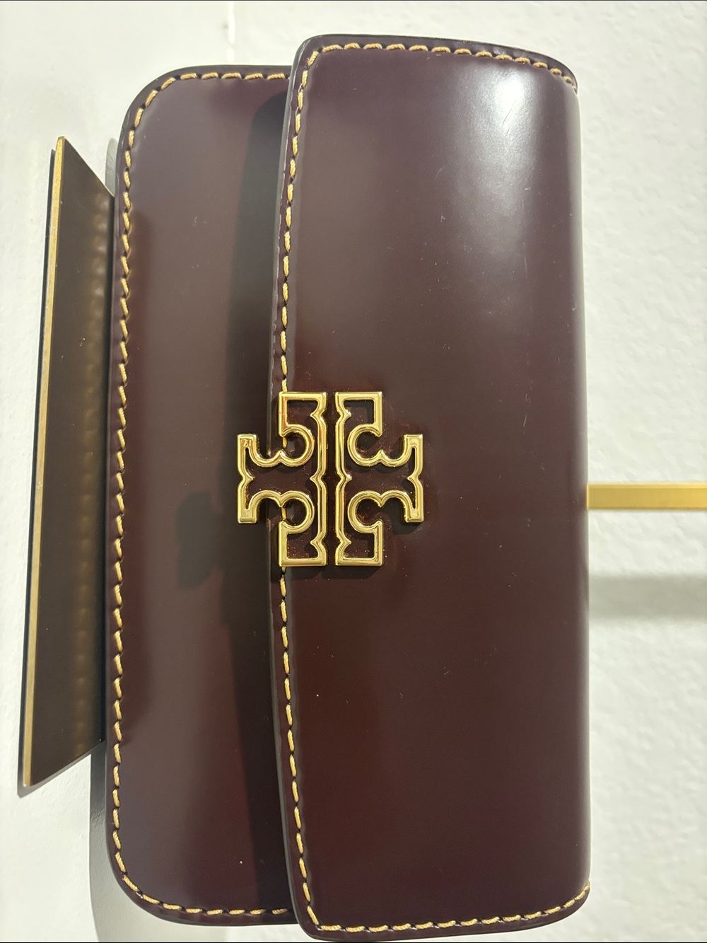 Men's Burgundy Leather Crossbody Bag with Gold Accent